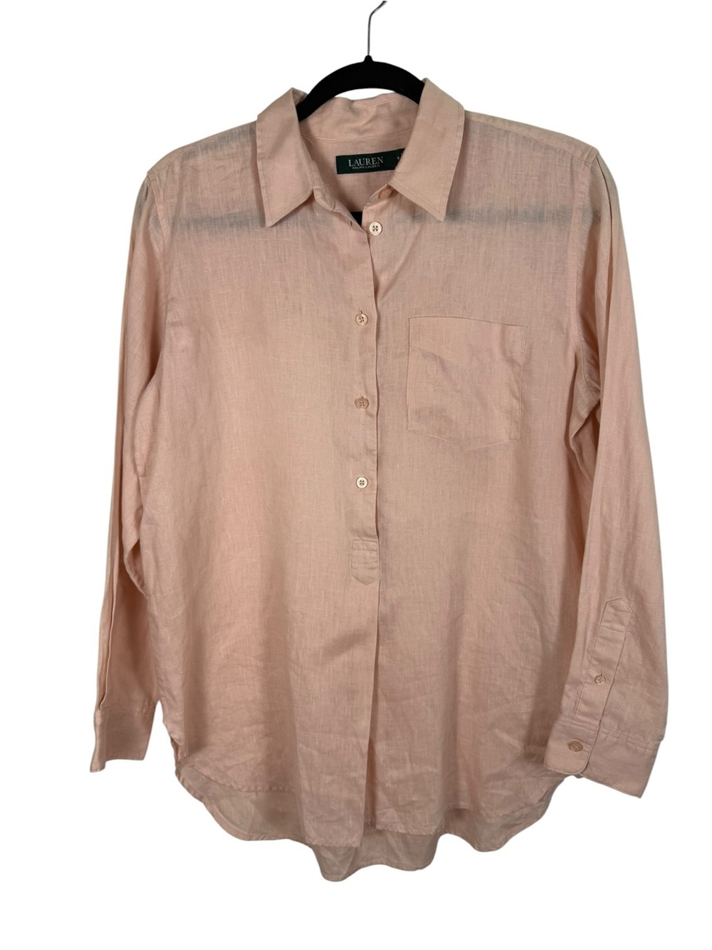 Lauren Ralph Lauren 100% Linen Pink Pullover High Low Tunic Top Sz Medium